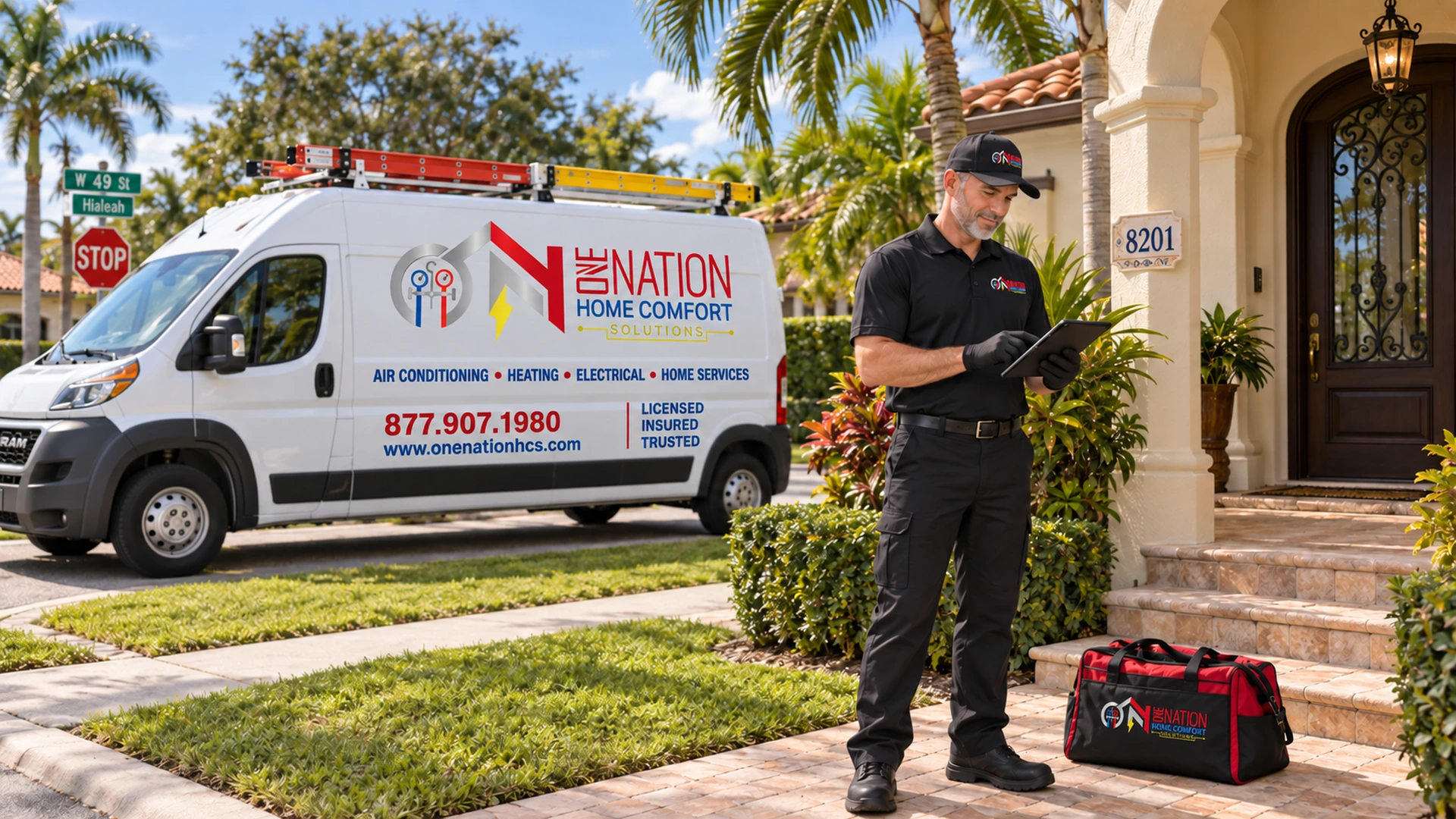 HVAC technician with One Nation van, ready for home comfort solutions.